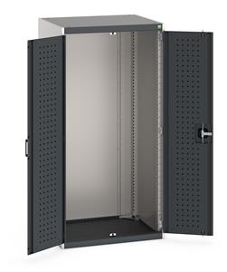 cubio cupboard with perfo doors. WxDxH: 800x650x1600mm. RAL 7035/5010 or selected Bott Cubio Empty Heavy Duty Tool Cupboard Housing